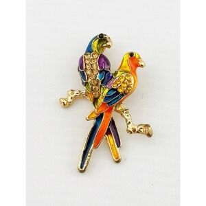 1980s Vintage Rhinestone Gold-Tone Parrot Bird Brooch
